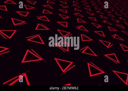 Futuristischer Hintergrund geometrischer Formen. Abstraktes minimalistisches geometrisches rotes Digital von Dreiecken. 3D-Rendering-Abbildung. Stockfoto