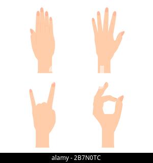Satz naturalistischer Handsilhouetten, die OK, Halt, cool, offene Hand mit Fingerbeugung zeigen. Vektorgrafiken Stock Vektor