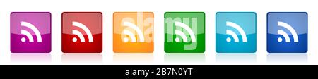 RSS-Symbolsatz, farbige quadratische Hochglanzvektor-Illustrationen in 6 Optionen für Webdesign und mobile Anwendungen Stock Vektor