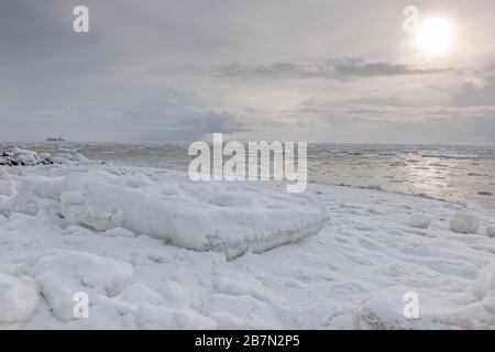 Extremer Winter auf der Insel Föhr, Nordsee, UNESCO-Welterbe, Nordfriesland, Schleswig-Holstein, Norddeutschland, Europa Stockfoto