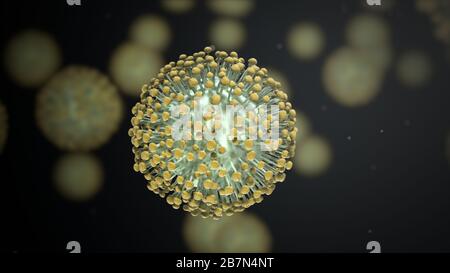 Coronavirus Cells Covid-19 Nahaufnahme. 3D-Darstellung eine große Gruppe von Viruszellen Stockfoto