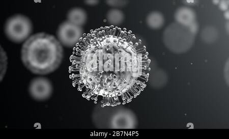 Coronavirus Zellen Covid-19. 3D-Darstellung eine große Gruppe von Viruszellen Stockfoto