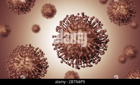 Gruppe von Viruszellen. 3D-Darstellung der Coronavirus Zellen Kovid-19 Stockfoto