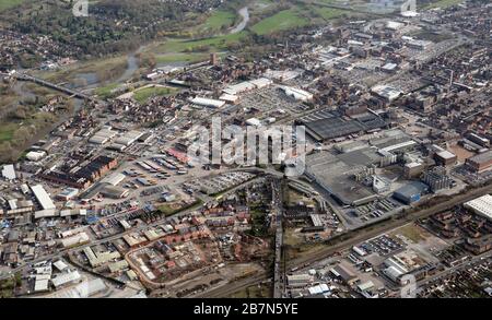 Luftaufnahme der Brauereistadt Burton on Trent, Staffordshire Stockfoto