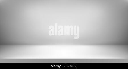 Leeres Studio in weißer Farbe. Raumhintergrund. Produktanzeige mit Kopierbereich zur Anzeige des Inhaltsdesigns. Vektorgrafiken Stock Vektor