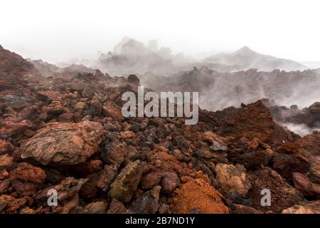 Fragment der Vulkanlandschaft in der Nähe des Vulkans Tolbachik, Halbinsel Kamtschatka, Russland Stockfoto