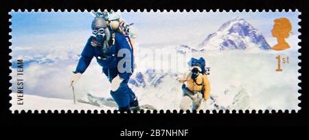 Briefmarke. Großbritannien. Königin Elizabeth II Extreme Bemühungen (British Explorers). Mitglieder des Everest Teams von 1953. 1. 2003. Stockfoto