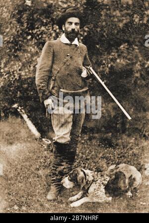 Isaac Ilyich Levitan (1860-1900) mit seinem Hund Vesta, vor 1893. Gefunden in der Sammlung des staatlichen zentralen Literaturmuseums in Moskau. Stockfoto