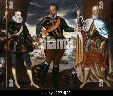 Die Sieger von Lepanto: Johannes von Österreich (1547-1578), Marcantonio Colonna (1535-1584), Sebastiano Venier (ca. 1496-1578), ca. 1575. Gefunden im Kunsthistorischen Museum, Vienne. Stockfoto