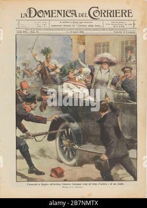 Die Ermordung von Erzherzöge Franz Ferdinand von Österreich und seiner Frau in Sarajevo am 28. Juni 1914. (Von La Domenica del Corrier, 1914. Private Sammlung. Stockfoto