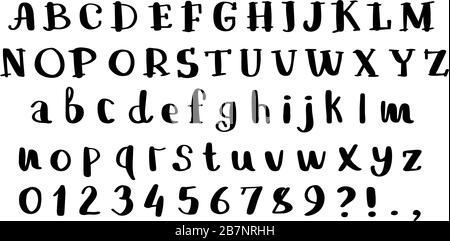 Vektor handgezeichnetes lateinisches Alphabet isoliert auf weißem Hintergrund. Buchstaben umranden in schwarzer Farbe. Stock Vektor