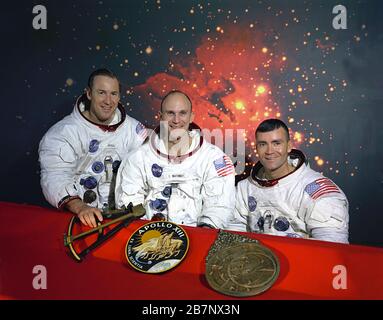 Apollo 13 - NASA, c2786. Originalbesatzung von Apollo 13. Von links nach rechts: Lovell, Mattingly, Haise, c2786. Stockfoto