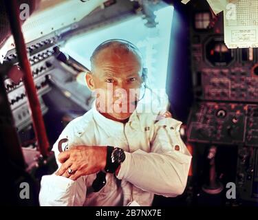 Apollo 11 - NASA, 1969. Apollo 11-Weltraummission US-Astronaut Buzz Aldrin zurück an Bord des Mondmoduls "Eagle", nachdem er mehr als 2,5 Stunden auf der Mondoberfläche verbracht hatte. Stockfoto