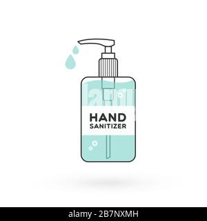 Handdesinfektionsflasche mit Pumpe isoliert. Waschalkoholgel gegen Viren, Bakterien, Grippe, Coronavirus. Wasserloser Handreiniger. Händewaschen. Stock Vektor