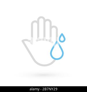 Symbol für Händewaschen. Hände mit Wassertropfen Symbol. Prävention gegen Viren, Bakterien, Coronaviren. Konzept der Hygiene, Sauberkeit, Desinfektion Stock Vektor