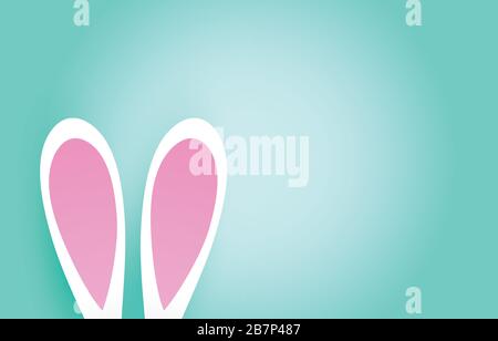 Osterkaninchen weiße Ohren auf lebhaftem türkisfarbenem Hintergrund. Platz für den Text kopieren. Stock Vektor