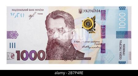 Vorderseite von 1000 ukrainischen Hrywnja, neue Banknote 2019 Stockfoto