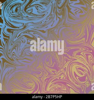 Abstrakter digital generierter Hintergrund mit verflüssigtem blau-rosa Gradienteneffekt auf goldener Oberfläche. Luxuriöse digitale Kunstvorlage zum Umwickeln, Scrapbook Co Stockfoto