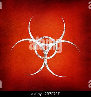 Weiß biohazard Warnschild über grunge Roter Hintergrund mit Kopie Raum lackiert Stockfoto