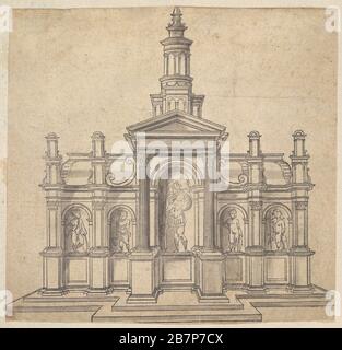 Architektonisch-schaufelter Tabernakel mit einem Heiligen und vier Putti, ca. 1530-49. Zuvor Jacques Androuet Du Cerceau zugeschrieben Stockfoto