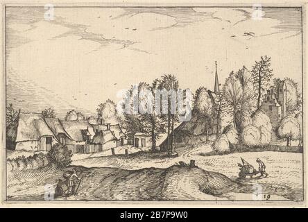 Straße in ein Dorf, Platte 19 von Regiunculae et Villae aliquot Ducatus brabantiae, Ca. 1610. Nach dem Meister der kleinen Landschaften. Stockfoto