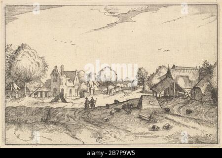 Dorfstraße, Platte 20 von Regiunculae et Villae aliquot Ducatus brabantiae, ca. 1610. Nach dem Meister der kleinen Landschaften. Stockfoto