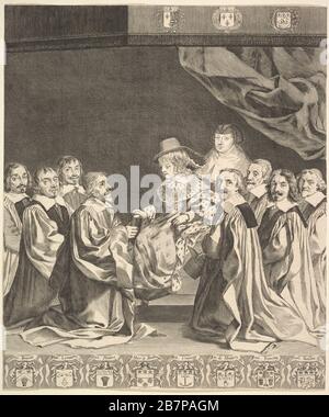 Frontispiz: Les ordonnances royaux, ca. 1644. Der junge Ludwig XVI. Und Anne von Österreich erhalten die Hommage von Kaufleuten und Magistraten von Paris Stockfoto