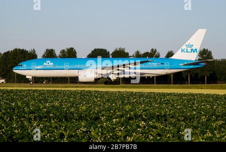 Amsterdam/Niederlande - 3. Juli 2017: KLM Royal Dutch Airlines Boeing 777-200 PH-BQD Passagierflugzeug Taxing am Flughafen Amsterdam Schipol Stockfoto