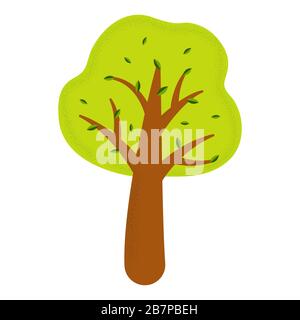 Schöner grüner Baum mit Blättern auf weißem Hintergrund. National Forest Day. Das Konzept des Naturschutzes. Frühling oder Sommer Cartoon-Stil krank Stock Vektor