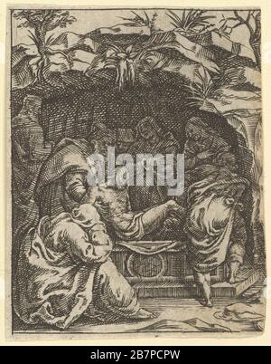 Die Jungfrau der Schmerzen: Die Grablegung; eines von neun umstehenden Abteilungen von der Jungfrau von Leiden, die jetzt bis 1575 getrennt sind. Stockfoto