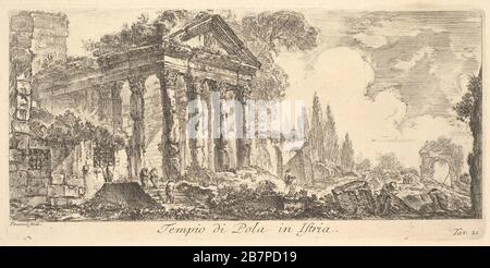 Platte 21: Tempel von Pola in Istrien (Tempio di Pola in Istrien), ca. 1748. Tempel des Augustus in Pula, Kroatien. Dem ersten römischen Kaiser, Augustus, gewidmet. Stockfoto