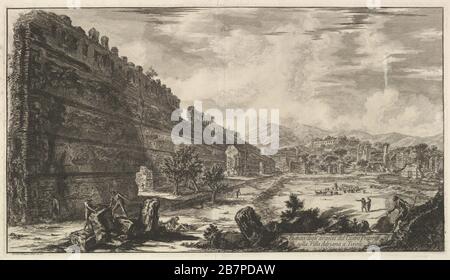 Veduta degli avázi del Castro Pretorio nella Villa Adriana a Tivoli (Blick auf die Überreste des Praetorian Forts [The Poecile], Hadrians Villa, Tivoli), 1770. Stockfoto