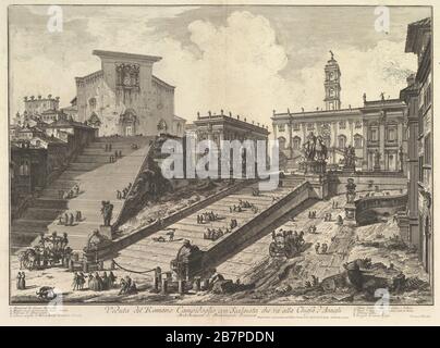 Das Kapitol und die Stufen von S. Maria in Aracoelis (Veduta del Romano Camipidoglio con scalinata che va alla chiesa d'Araceli), Ca. 1775. Stockfoto