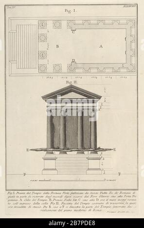 Plan und Fassade des Tempels von Fortuna Virilis (Tempio della Fortuna Virile) aus der Serie 'Le Antichit&#xe0; Romane', 175f. Stockfoto