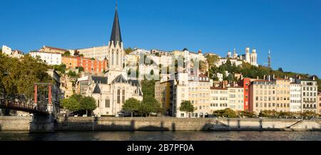 Blick auf das alte Lyon mit dem Fluss Saone, Frankreich Stockfoto