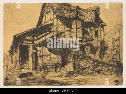 The Unsafe Tenement (The Old Farm), 1858. Baufälliges Gebäude in Elsaß-Lorraine Stockfoto