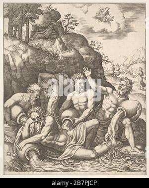 Fluss-Götter trösteten Peneus für den Verlust seiner Tochter Daphne aus "die Geschichte von Apollo und Daphne", 1530-60. Stockfoto