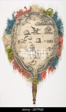 Ein Fan mit einem Rebus on Love auf der einen Seite Fortune auf der anderen, Ca. 1639. Stockfoto