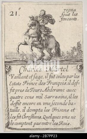 Charles Martel / Vaillant et sage..., aus 'Spiel der Könige von Frankreich' (Jeu des Rois de France), 1644. Stockfoto