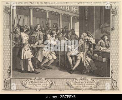 Der fleißige 'Prentice Alderman von London, The Idle One brachte ihm &amp; von seinem Komplizen behindert: Industrie und Ungläubigkeit, Platte 10, 30. September 1747. Stockfoto