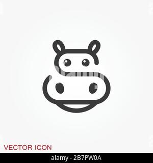 Hippopotamus-Ikonenvektor, flache Ikonen afrikanischer Tiere Stock Vektor