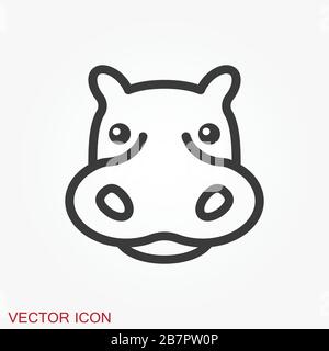 Hippopotamus-Ikonenvektor, flache Ikonen afrikanischer Tiere Stock Vektor