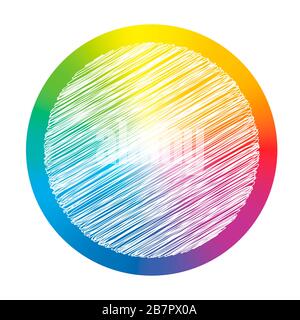 Farbring für Farbverlauf. Rainbow Coloured Circle mit weißem Scribble - Illustration auf weißem Hintergrund. Stockfoto