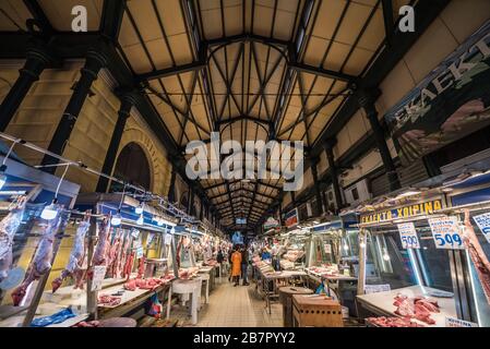 Altstadt von Athen, Attica/ Griechenland - 12 28 2019: Blick über die zentrale Markthalle von Athen Stockfoto