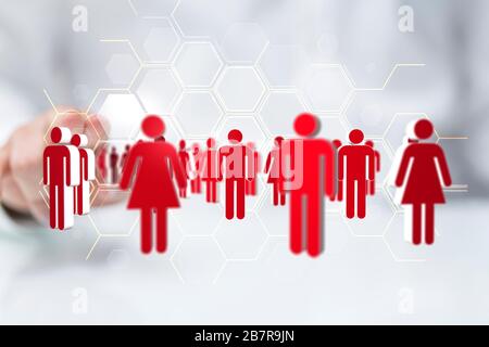 Nahaufnahme einer Person, die die virtuelle Projektion von präsentiert Soziale Netzwerke Stockfoto