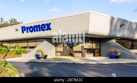 März 2020 Santa Clara/CA/USA - Hauptsitz der PROMEX Industries im Silicon Valley; PROMEX Industries Inc ist ein Dienstleistungsunternehmen, das sich spezialisiert hat Stockfoto