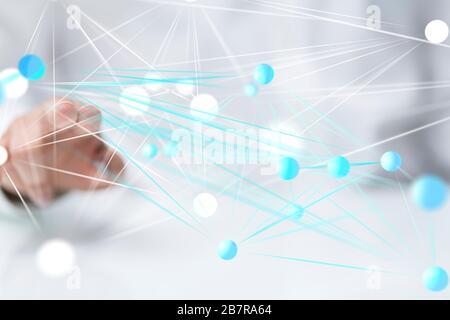 Nahaufnahme einer Person, die die virtuelle Projektion von präsentiert Datentechnologie Stockfoto