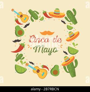 cinco de Mayo mexican Celebration Gitarre Cactus avocado Zitronenplakat Vektorgrafiken Stock Vektor