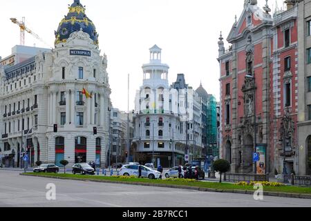 Lockdown in Madrid wegen Coronavirus während des Ausnahmezustands in Spanien. Stockfoto