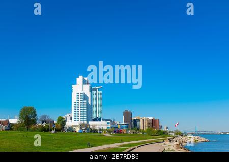 Windsor Skyline von Kanada, an der Grenze zu den USA. Stockfoto